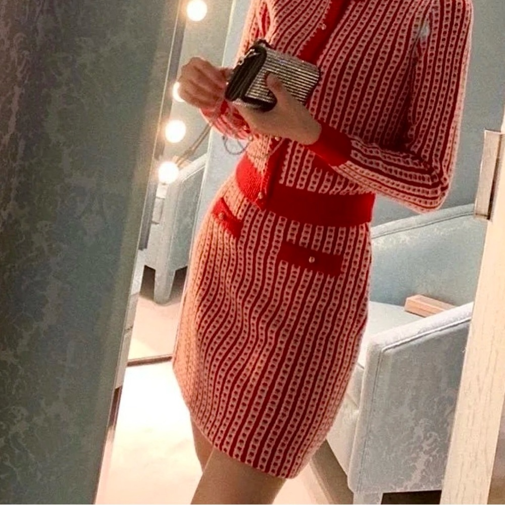Miu Miu Knitted Red and White Skirt